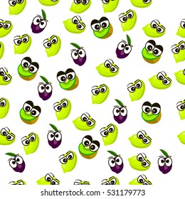 Very high quality original trendy seamless pattern with fresh plum and slice character, personage or face