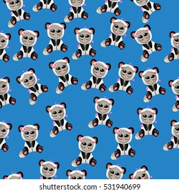 Very high quality original trendy vector seamless pattern with cute cat in panda costume or suit