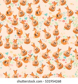 Very high quality original trendy vector seamless pattern with a cute fox