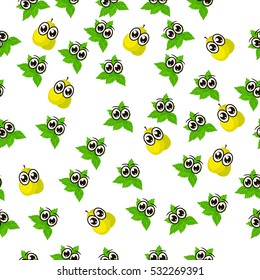Very high quality original trendy seamless pattern with fresh pear and slice character, personage or face