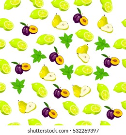 Very high quality original trendy seamless pattern with fresh plum and slice