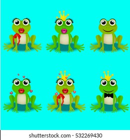 Very high quality original trendy vector set with frog prince or princess