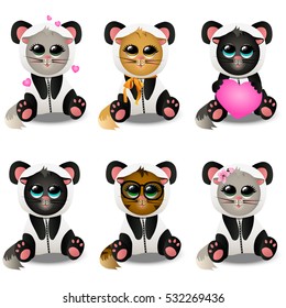 Very high quality original trendy vector set with cute cat in panda costume or suit