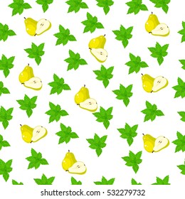 Very high quality original trendy seamless pattern with fresh pear and slice