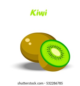 Very high quality original trendy illustration of a fresh kiwi and slice