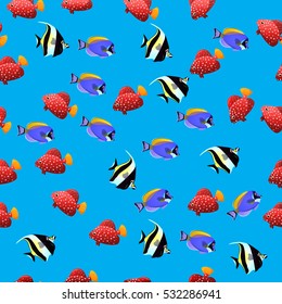 Very high quality original trendy vector seamless pattern with Moorish Idol fish. Zanclus cornutus