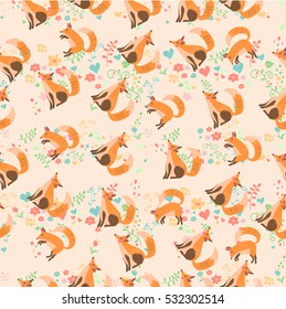 Very high quality original trendy vector seamless pattern with a cute fox