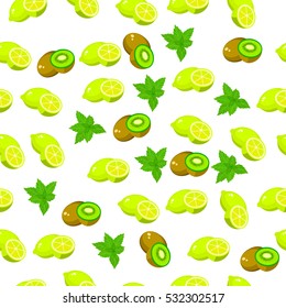 Very high quality original trendy seamless pattern with fresh kiwi and slice
