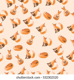 Very high quality original trendy vector seamless pattern with a cute fox