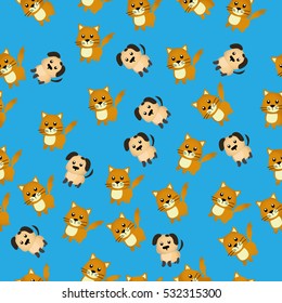 Very high quality original trendy vector seamless pattern with Cute dog and cat