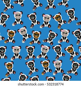 Very high quality original trendy vector seamless pattern with cute cat in panda costume or suit