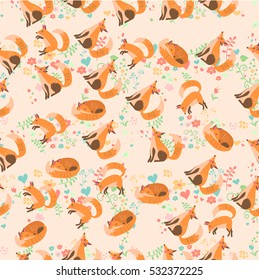 Very high quality original trendy vector seamless pattern with a cute fox