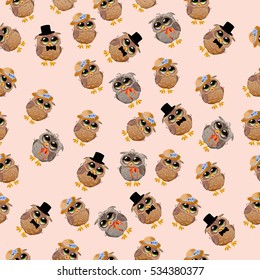 Very high quality original trendy vector seamless pattern with an Cute owl in a hat