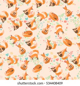 Very high quality original trendy vector seamless pattern with a cute fox