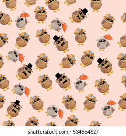 Very high quality original trendy vector seamless pattern with an Cute owl with umbrella