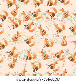 Very high quality original trendy vector seamless pattern with a cute fox