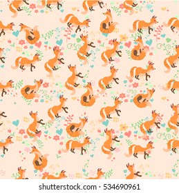 Very high quality original trendy vector seamless pattern with a cute fox