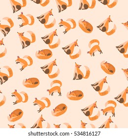 Very high quality original trendy vector seamless pattern with a cute fox