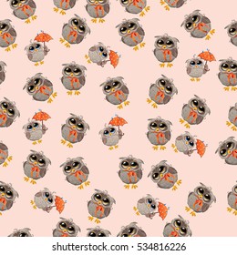 Very high quality original trendy vector seamless pattern with an Cute owl with umbrella