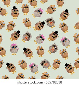 Very high quality original trendy vector seamless pattern with an Cute owl in a hat