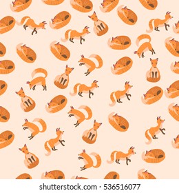 Very high quality original trendy vector seamless pattern with a cute fox