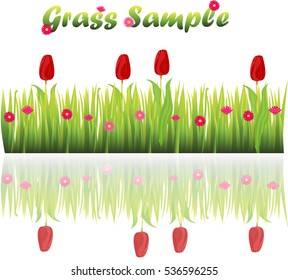 Very high quality original trendy illustration of grass with flowers, chamomile, tulip