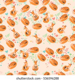 Very high quality original trendy vector seamless pattern with a cute fox