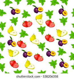 Very high quality original trendy seamless pattern with fresh plum and slice