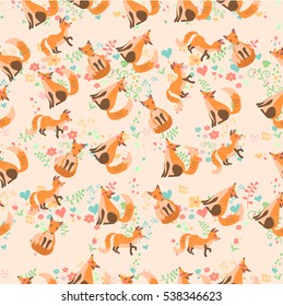 Very high quality original trendy vector seamless pattern with a cute fox