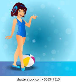 Very high quality original trendy vector Illustration of a sexy girl wearing swimsuit with life ring on a bokeh background