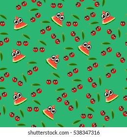 Very high quality original trendy vector seamless pattern with a watermelon character, personage or face