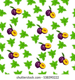 Very high quality original trendy seamless pattern with fresh plum and slice