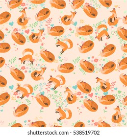 Very high quality original trendy vector seamless pattern with a cute fox
