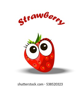 Very high quality original trendy illustration of a fresh strawberry character, personage or face
