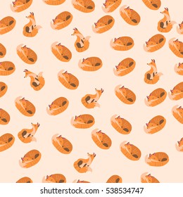 Very high quality original trendy vector seamless pattern with a cute fox