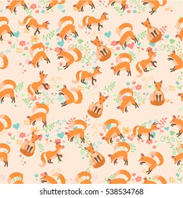 Very high quality original trendy vector seamless pattern with a cute fox