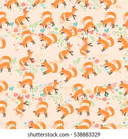 Very high quality original trendy vector seamless pattern with a cute fox