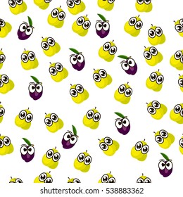 Very high quality original trendy seamless pattern with fresh plum and slice character, personage or face
