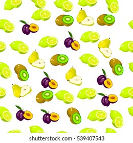 Very high quality original trendy seamless pattern with fresh plum and slice