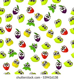 Very high quality original trendy seamless pattern with fresh plum and slice character, personage or face