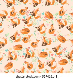 Very high quality original trendy vector seamless pattern with a cute fox