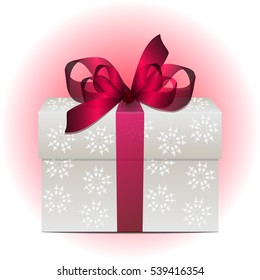 Very high quality original trendy vector gift box concept with colorful ribbon and snowflakes for celebration, christmas, sale, web design
