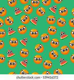 Very high quality original trendy vector seamless pattern with a watermelon character, personage or face