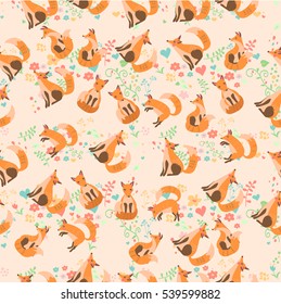 Very high quality original trendy vector seamless pattern with a cute fox