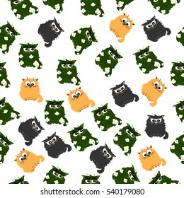 Very high quality original trendy vector seamless pattern with a Cute cat