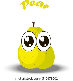 Very high quality original trendy illustration of a fresh pear and slice character, personage or face