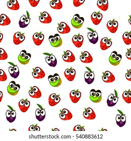 Very high quality original trendy seamless pattern with fresh plum and slice character, personage or face
