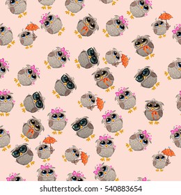 Very high quality original trendy vector seamless pattern with an Cute owl with umbrella
