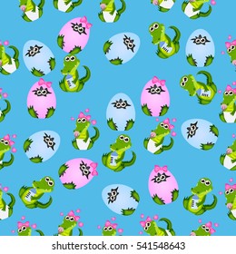 Very high quality original trendy seamless pattern with baby crocodile or alligator with nipple and diaper