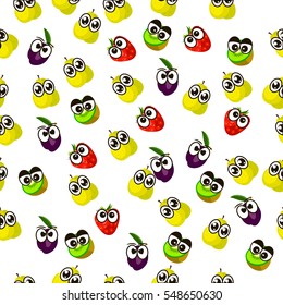Very high quality original trendy seamless pattern with fresh plum and slice character, personage or face